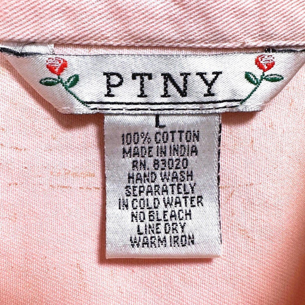 PTNY Pink Cotton Teacher Shirt Embroidered Apples Notebook A+ Vintage Large - Picture 5 of 7